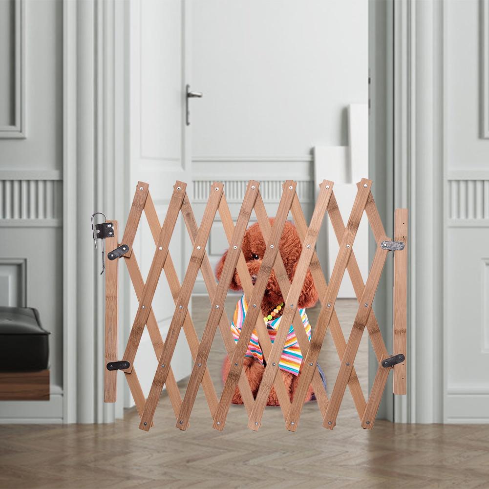 Valla plegable de madera para mascotas, puerta corredera retráctil portátil para gato, perro y mascota, puerta de aislamiento de seguridad