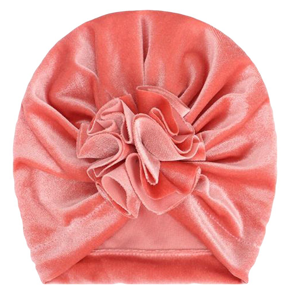 Baby Bloem Fluwelen India Hoed Moslim Ruche Kanker Chemo Hoed Beanie Meisjes Jongens Moslim Sjaal Cap Haaraccessoires: Roze