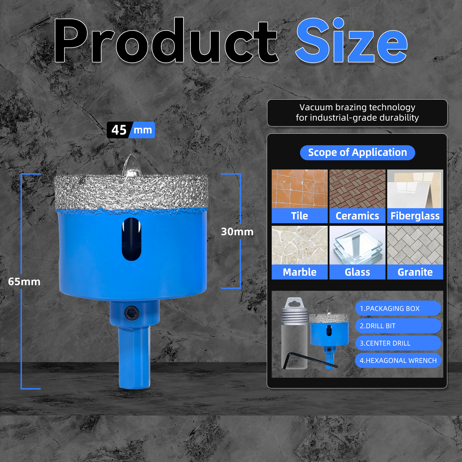 Juego de brocas de diamante de 18-68MM, sierra perforadora para azulejos de cerámica con taladro de posición para vidrio, mármol, granito, piedra, porcelana, 1 Uds.: Negro