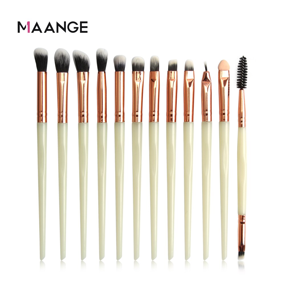Maange Pro Make-Up Kwasten 12 Stuks Eyeshadow Brush Blending Wenkbrauw Make Up Borstels Synthetische Haren Schoonheid Cosmetica Borstel Set: BJ