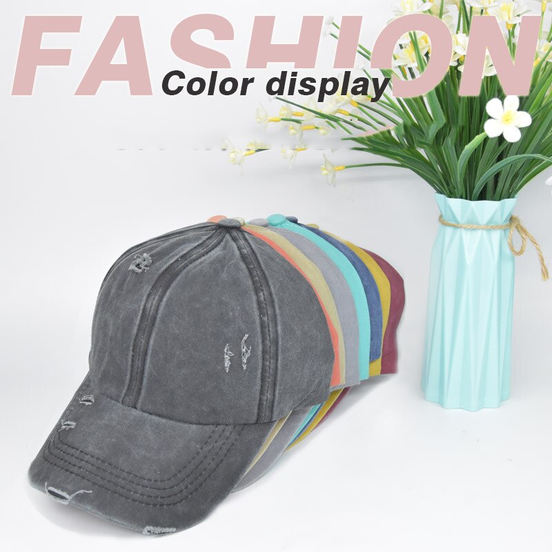 Boné de beisebol buraco lavado nova primavera sólida sunhat homens mulheres verão algodão snapback bonés hip hop chapéu de pesca retro rabo de cavalo viseira