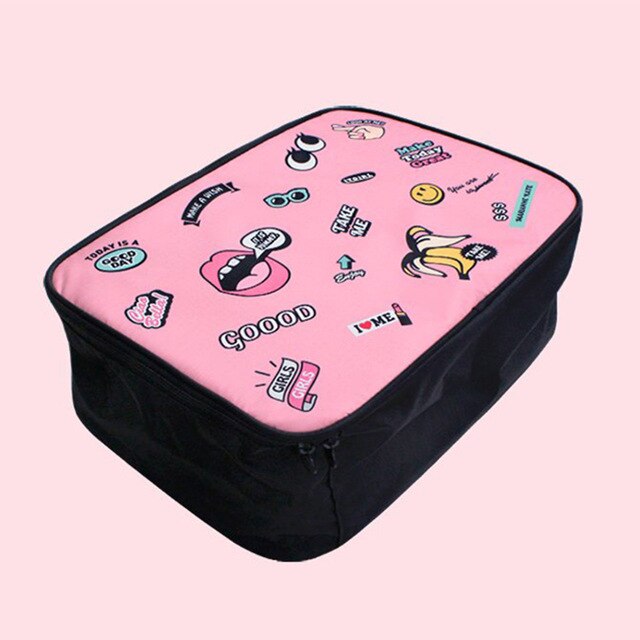 Bolso para cosméticos con caricaturas para mujer, estuches de maquillaje portátil, gran capacidad, almacenamiento de artículos de aseo, bolso organizador de maquillaje, bolsa de viaje,: Pink good S