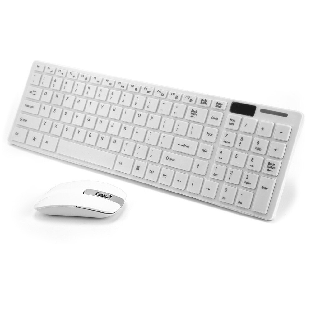 Kemile 2.4G Ultra Slim Wireless Keyboard and Mouse Set Combo UK Layout For PC Laptop-Black/white: White