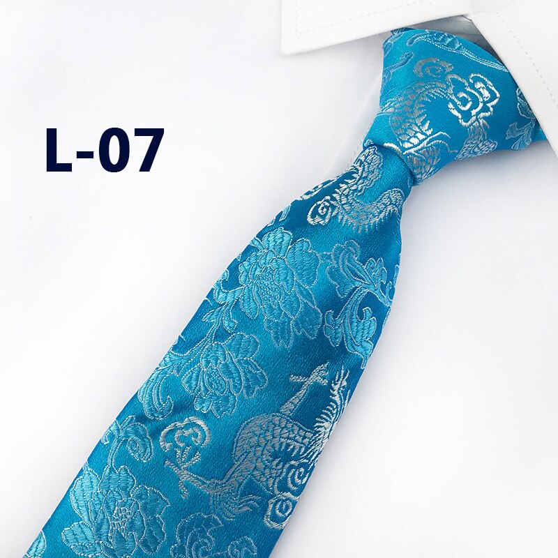 Classic Silk Mens Ties China Mascot Neckties 8cm Chinese Dragon Ties for Men Formal Business Wedding Party Gravata: L-07