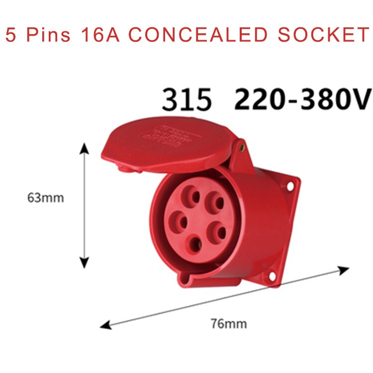 5 Pins Waterproof Industrial Plug Socket Concealed Connector 5-Core 16A/32A Aviation Explosion-proof Male And Female: 16A concealed socket
