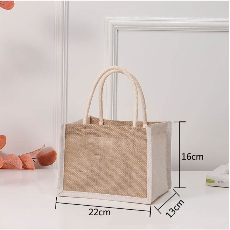 Vrouwen Jute Tote Boodschappentas Jute Handtas Herbruikbare Strand Winkelen Zak Met Handvat Grote Capaciteit Diversen Opbergtas: 03