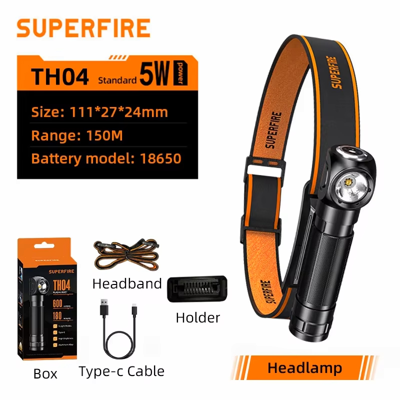 SUPERFIRE TH03 linterna frontal LED de alta potencia USB C recargable Mini 16340 EDC linterna de cabeza en ángulo con faro de trabajo de cola magnética: changeable