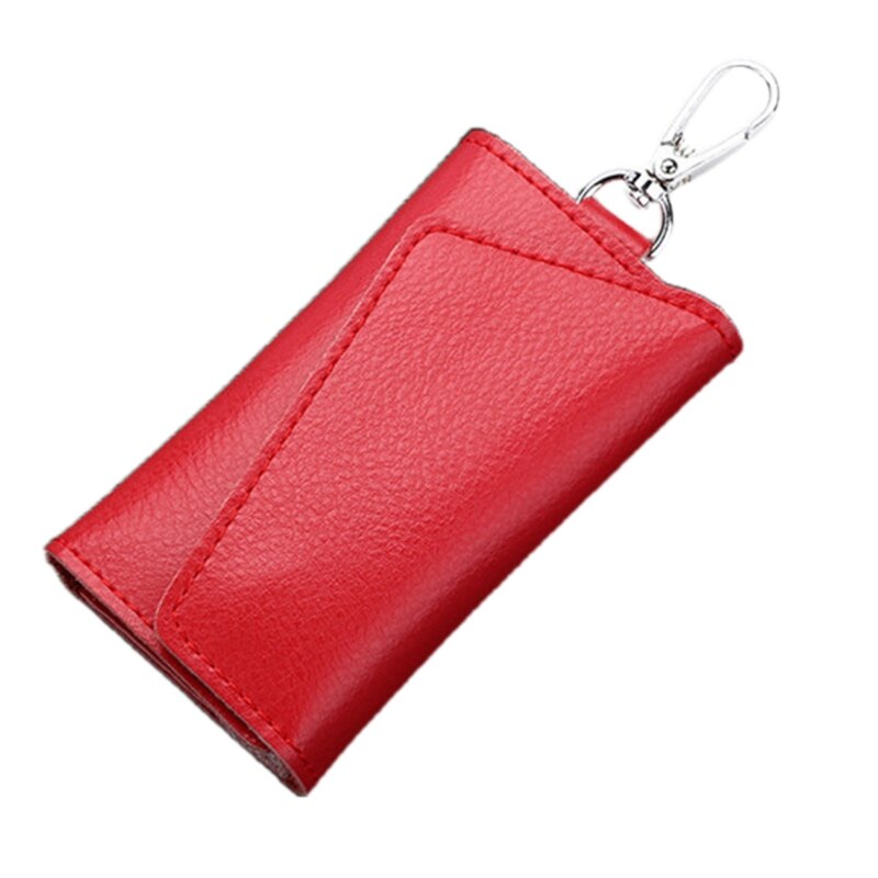 Portable Leather Keychain Key Wallet 6 Hook Button Closure Case with Card Holder Organizer