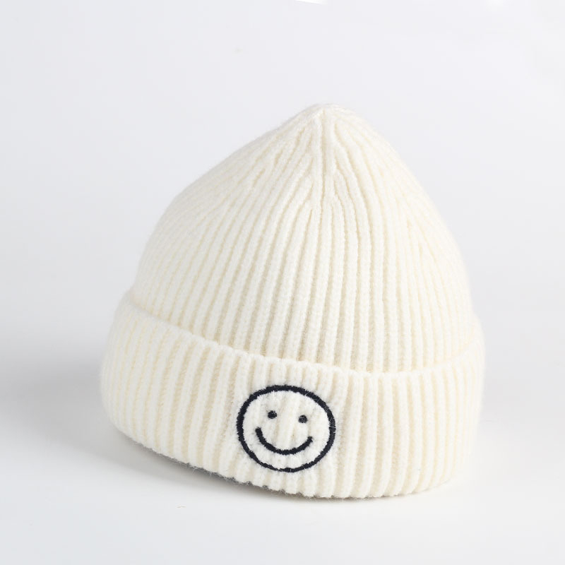 Embroidered Smile Hat Toddler Children Hats For Boys Girls Knitted Infant Baby Winter Thick Kids Cute Hat 0-6Y: white