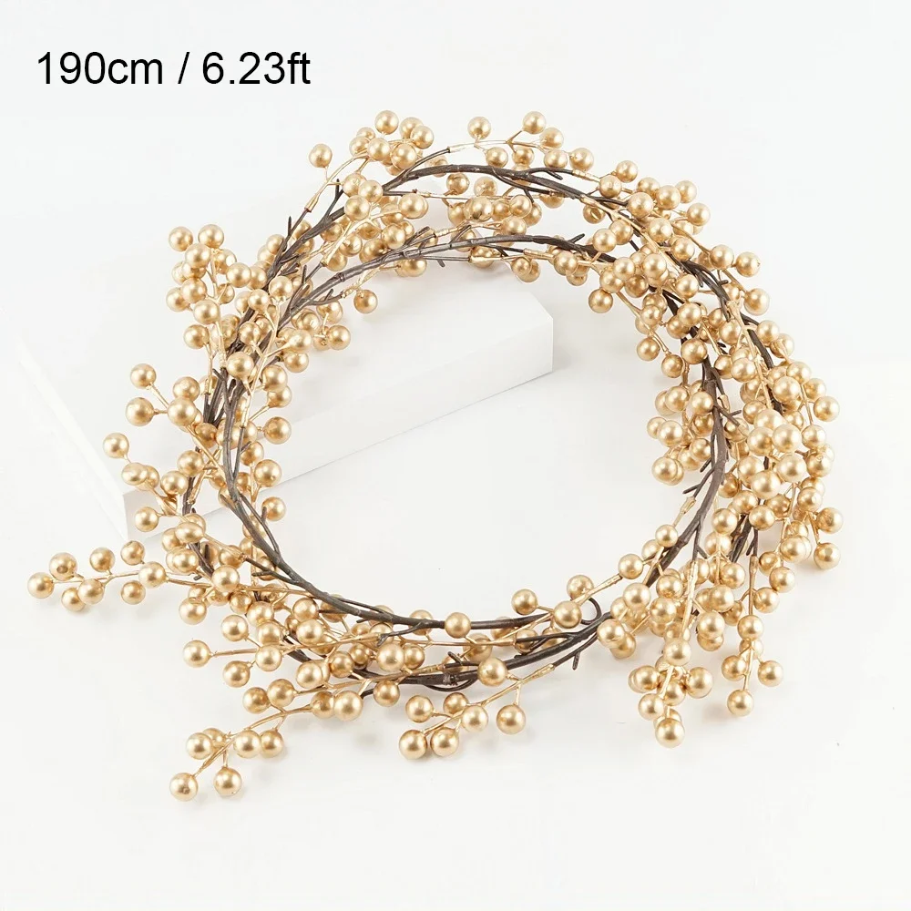 5.9ft/180cm Rode Bessen Kerstslinger Optionele verlichting Goud Zilver Bes Kunstmatige Garland Kerstdecoratie voor Nieuwjaar: Light Grey