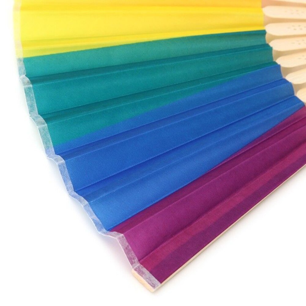 7 Inch Regenboog Doek Vouwen Fan Dansen Hand Fan Zomer Cooling Fan Voor Wedding Party Home Decoration