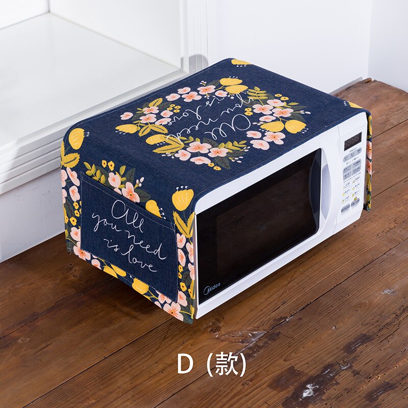 Four à micro-ondes à fleurs individuelles | De style nordique, couvre la poussière du four, bouclier en tissu de style artistique Rural avec sac de contenu de magasin: D