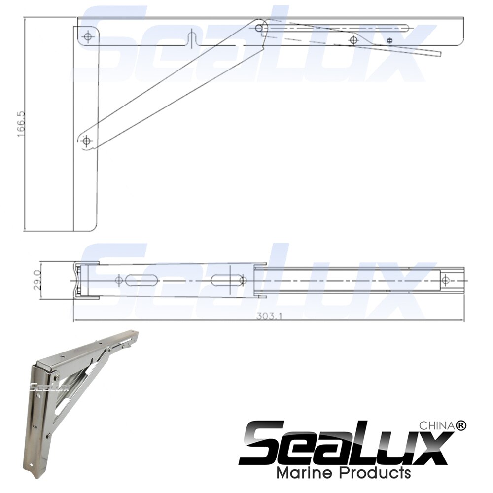 Sealux 1 pcs Marine Grade Stainless Steel 304 Universal Wall mounted Folding Table Bracket Shelf Bench Support 150kgs