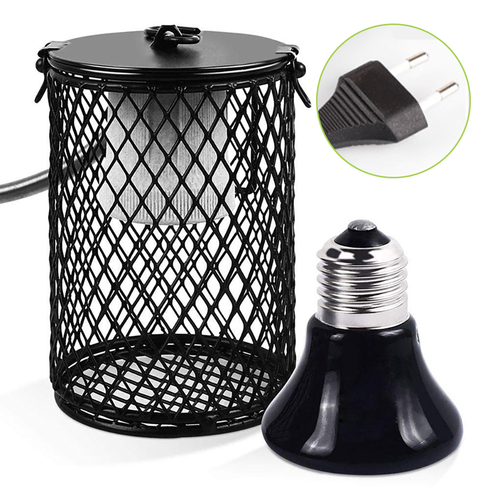Pet Heating lamp Infrared Ceramic Light With Safety Cage Emitter Heat Lamp Pet Supplies Chickens Reptile Lamp: EU plug