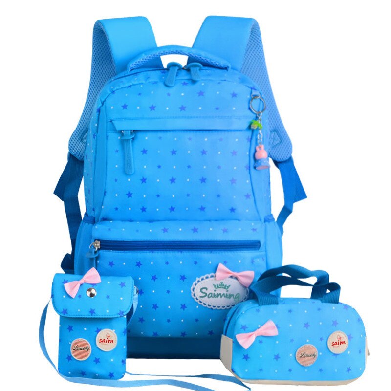 Girl School Bags For Teenagers backpack set women shoulder waterproof travel bags 3 Pcs/Set rucksack mochila knapsack: sky blue