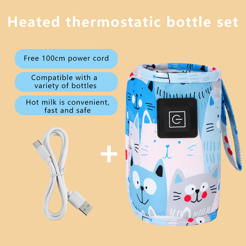 USB melkwaterverwarmer, reiswandelwagen geïsoleerde tas, zuigflesverwarmer, draagbare flesvoedingswarmer, Kerstmis, Halloween: Blauw