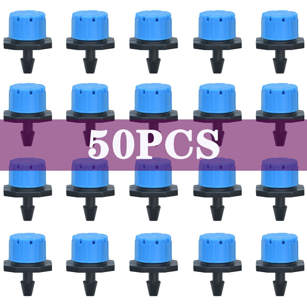 Adjustable 1/4 Irrigation Misting Dripper Sprinkler Head Hose Garden Micro Flow Drip Head Greenhouse Watering Tool for Garden: 50pcs 8-Hole  Blue