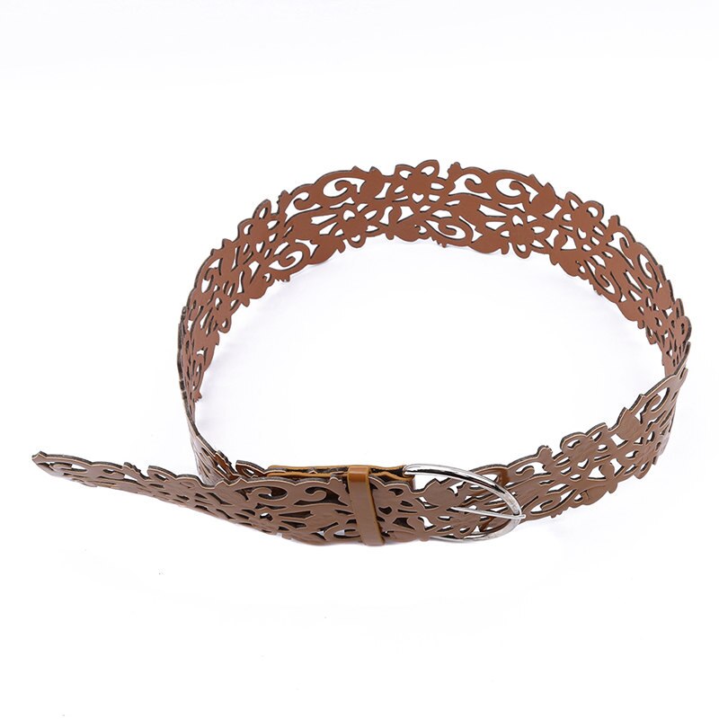 Holle Retro Dames Riem Brede Vrouwen Buikband Vrouwelijke Uitsparing Bloem Mode Riem Decoratie Riem: Camel