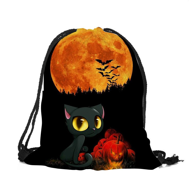 3d print halloween trekkoordtas schattige katten pompoen vleermuis trekkoord rugzak unisex mannen en vrouwen casual reizen dagelijkse tassen: A9