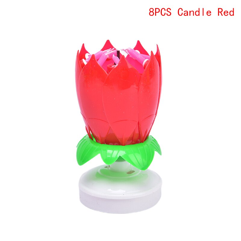 Vela Musical giratoria de flor de loto de feliz cumpleaños, para niños, velas para de cumpleaños, adornos de pastel de 1 pieza