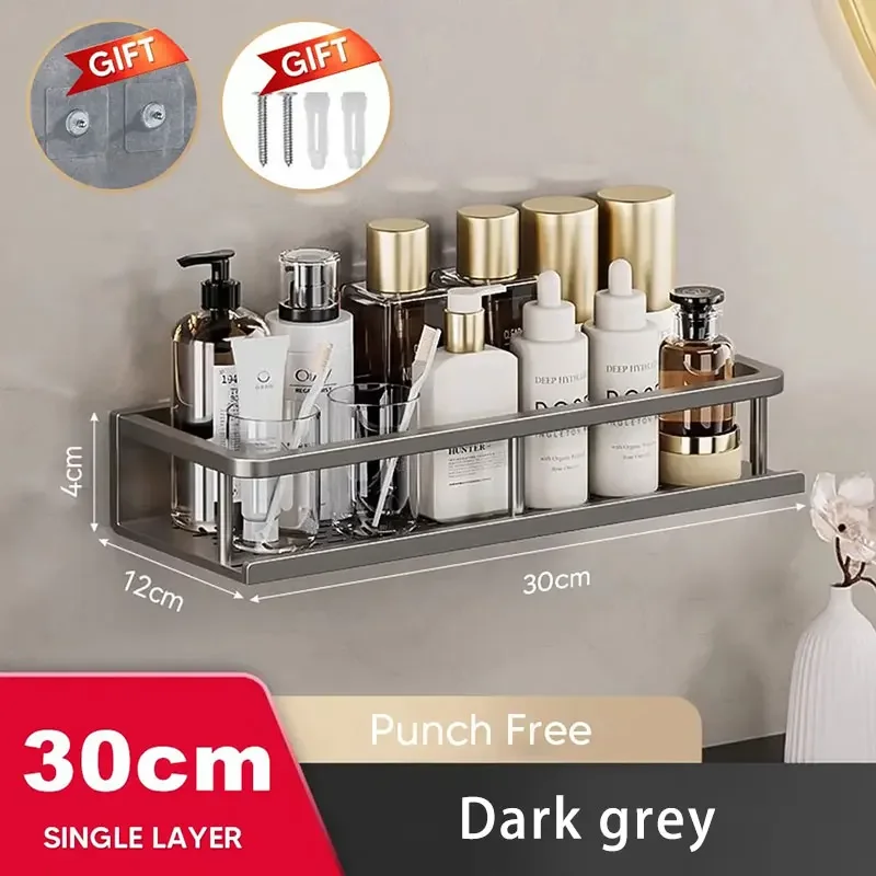 Estante de pared para baño, estante de almacenamiento para ducha, organizador de almacenamiento de maquillaje, estante para champú de aleación de aluminio, accesorios de baño: Blanco