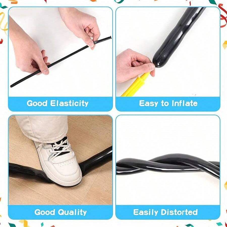 50 pezzi/100 pezzi palloncini per feste, palloncini lunghi, neri, animali con palloncini, palloncini torcere, modellazione di animali con ghirlanda di palloncini per feste