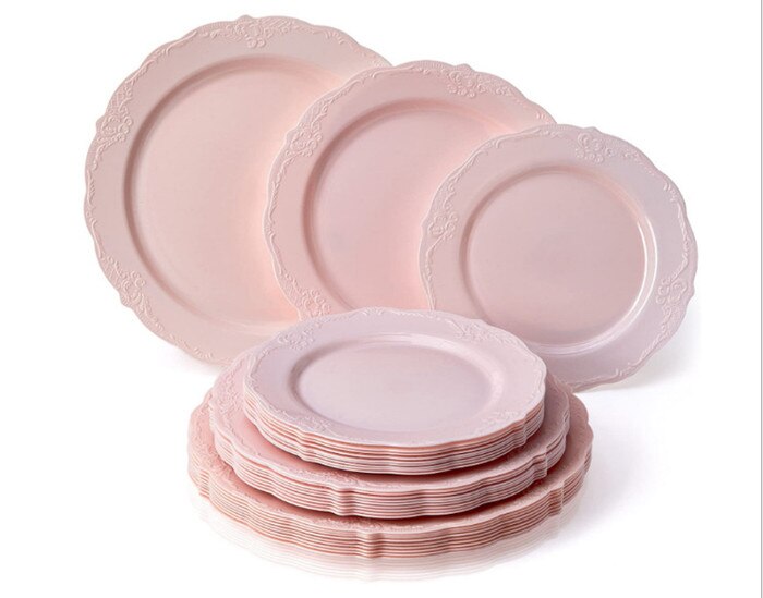 7.5 10.25 Inch Europese Plaat Bruiloft Banket Buffet Opluchting Kant Plaat Steak Dessertbord Wegwerp Plastic Plaat 12Pcs: 10.25 inch 12PCS D