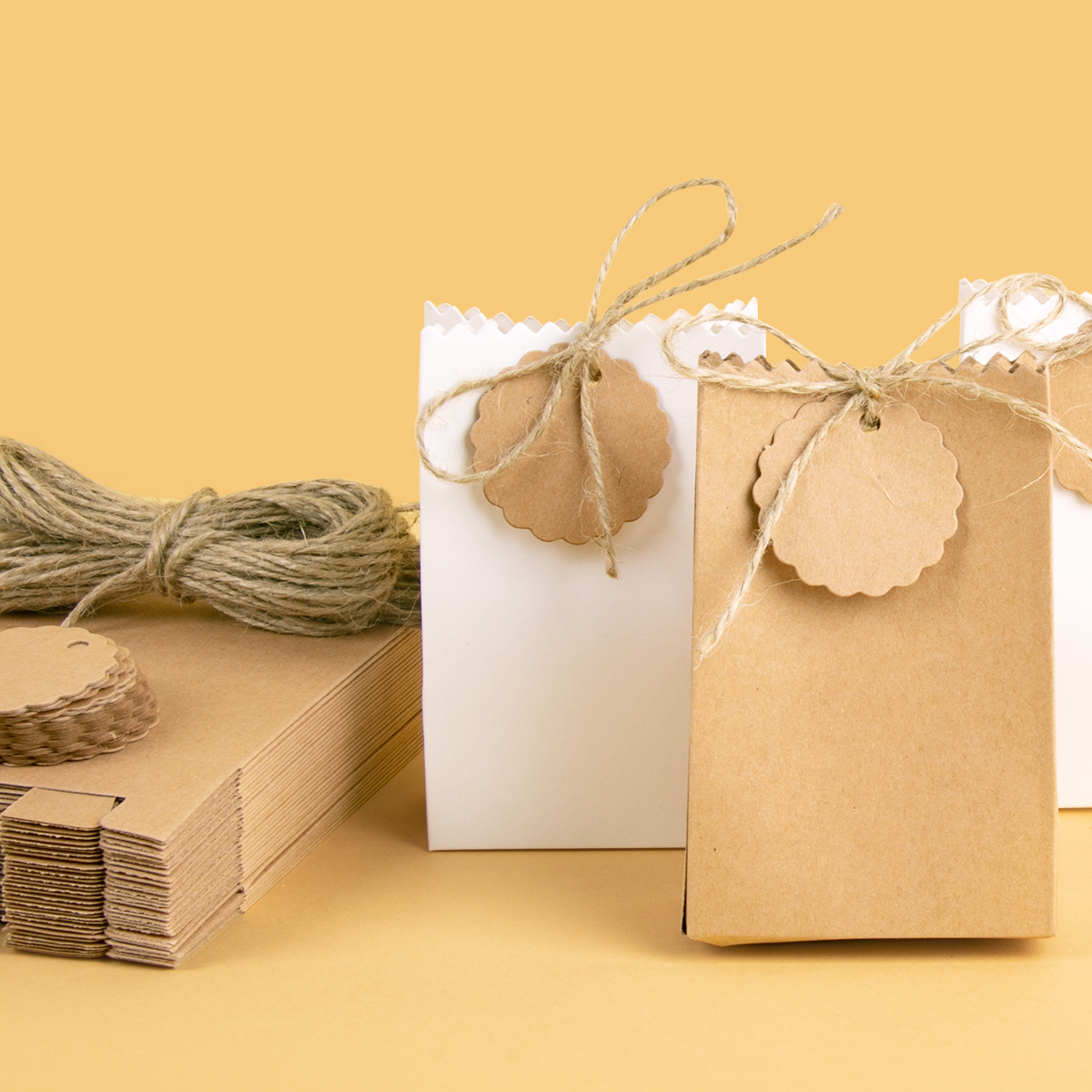 Bolsa de artesanal de papel Kraft Retro, caja de dulces para recuerdo de boda, galleta blanca y marrón, bolsa de embalaje de alimentos con cuerda, decoración de cumpleaños, 10/20/30 Uds.