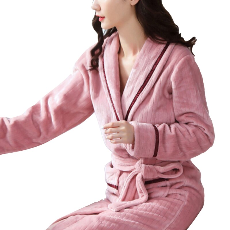 Women Robes Winter Warm Flannel Fleece Nightdress Sleepwear Female Pajamas Home Clothes Dressing Kimono Hotel Bathrobe: light pink