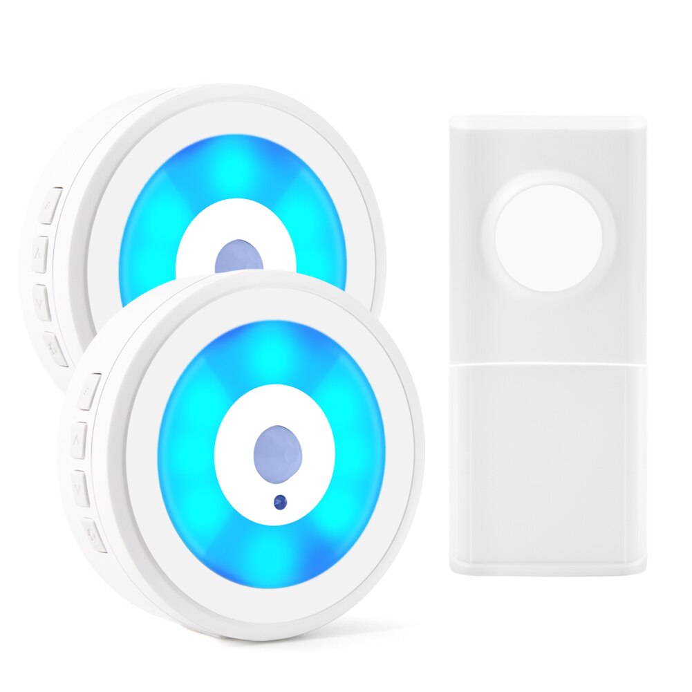 Wireless Welcome DoorBell Intelligent Home Door Call Induction Night Light 150m Remote USB Power Waterproof for Home Office: 2 receiver White