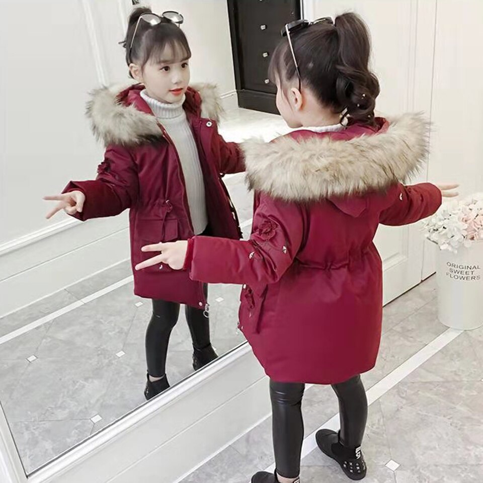 Children Winter Girls Down Cotton Parka 3 Colors Kids Girl Hooded Coat Thicken Parkas Cotton-padded Outerwear Jackets