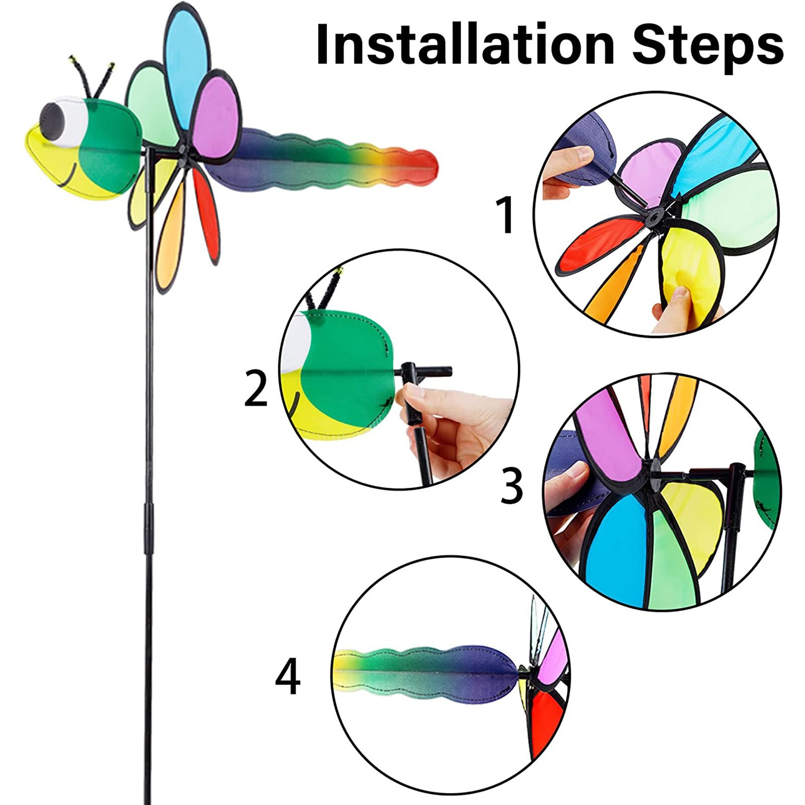 Plastics Rainbow Pinwheel Cartoon Dragonfly Wind Spinner DIY Colorful Rainbow Pinwheel Fun Garden Lawn Ornaments