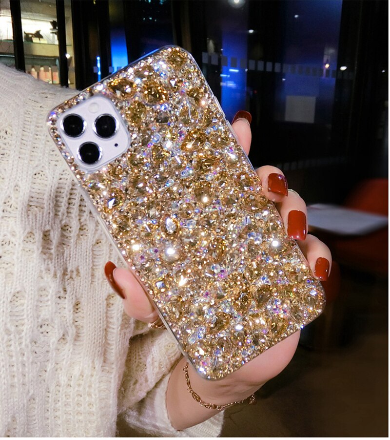 Luxo ouro grandes casos de telefone diamante para iphone 12 11 pro x xs max xr mini 6s 7 8 plus caso strass capa: For iPhone 6 6s