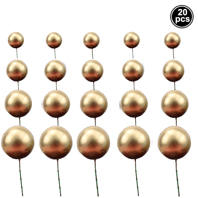 20 kpl/setti 2-4cm pallo kakkupäällinen kulta hopea kuppikakku liput kakun koristelu vauvajuhliin hääsynttäreiden koristelu: Kulta-