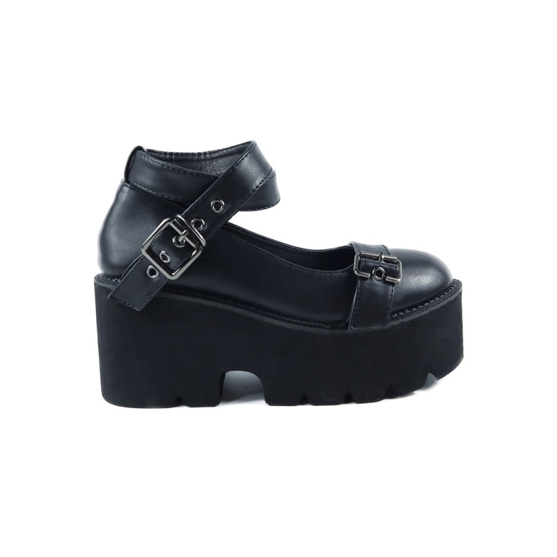 Platåklackar för kvinnor casual creepers punkskor dam kilar platform pumps korsbandsskor dam harajuku skor