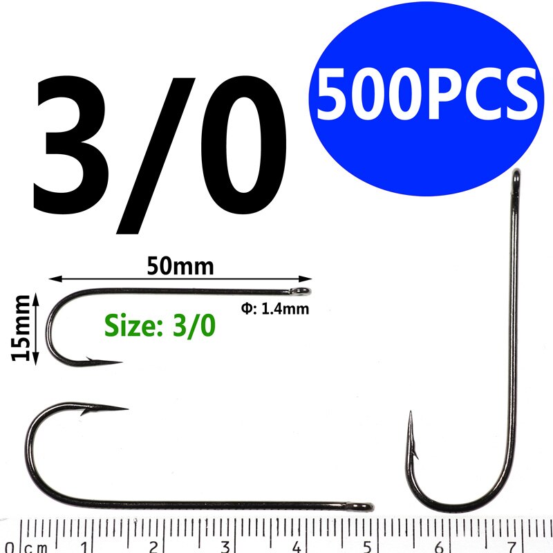 Bimoo 500PCS Aberdeen Long Shank Fish Hook Saltwater Fresh Water Hooks Sabiki Rig Streamer Fly Hook Size 10 4 2 2/0: size3I0 500pcs