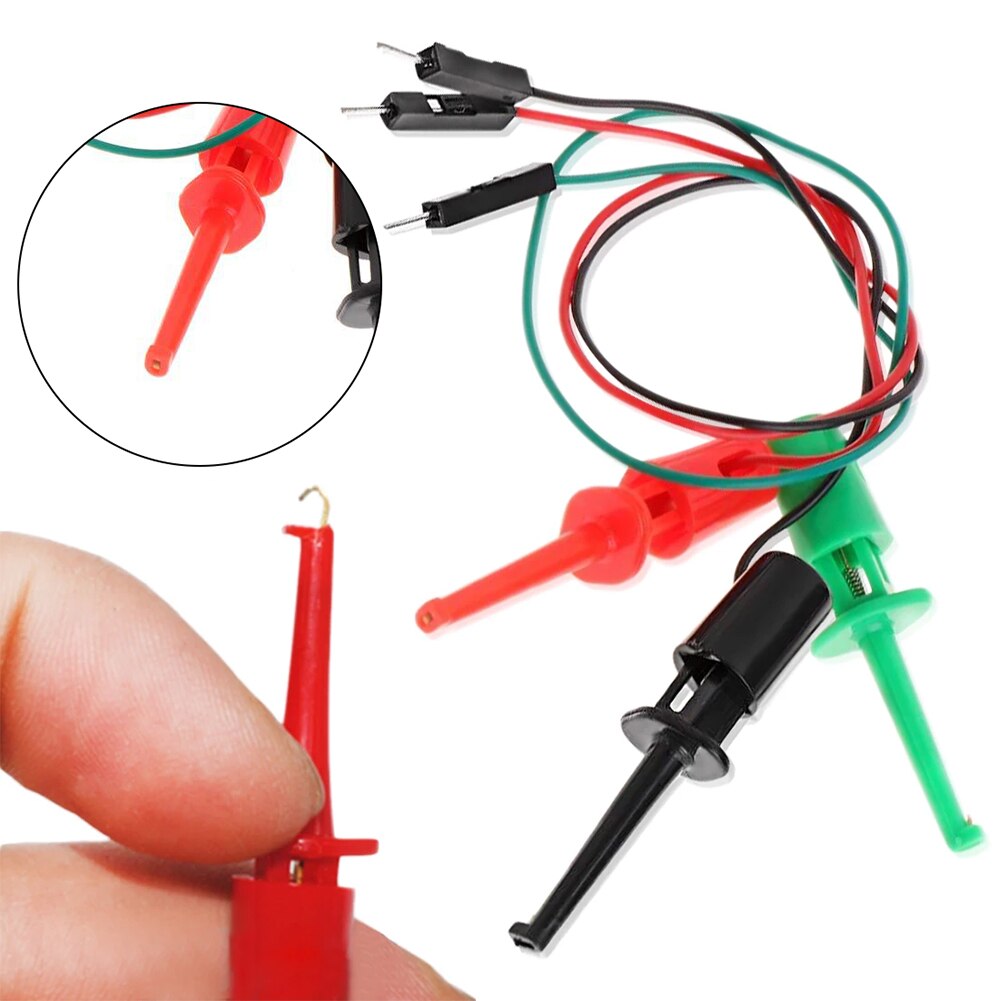 3pcs Electrical Hook Type Test Clip Instrumentation Transistor Tester Hook Type Test Clip Probes Kit with Male Head DuPont Line