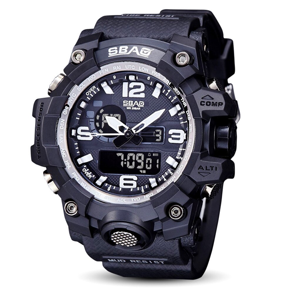 Digitale Horloge Mode Sbao Sport Horloge Mannen Digitale Elektronische Horloges Tpu Led Horloges Часы Мужские Relogio Digitale: Black 