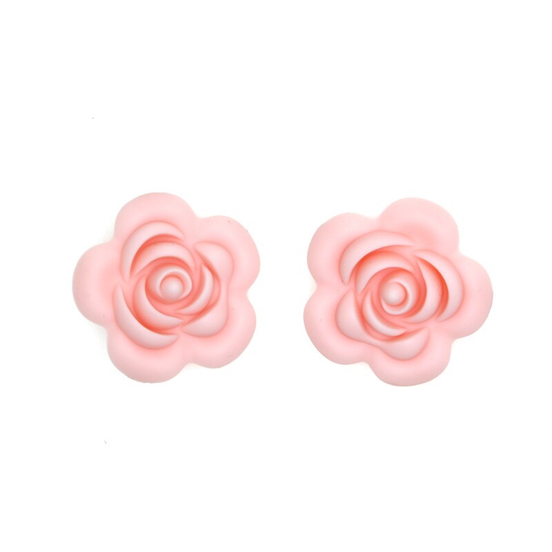 Kovict 10 stk silikone rose perler bpa gratis babybørster perler blomst form babybitringer til babybørser halskæde fremstilling: Lyserød