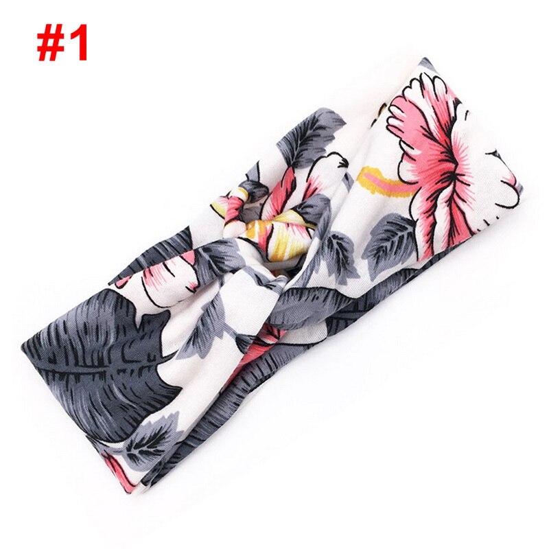 Women Flower Headband Floral Prints Elastic Turban Cross Knot Hair Band Wide Stretch Girls Sports Yoga Headband Hair Accessories: 1PCS-color 1