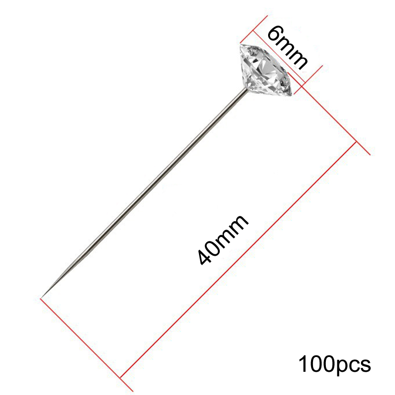 Stitching Needles Sewing Accessories Pins Pincushions Rhinestone Head Sewing Pins Wedding Bouquet Pins Apparel Sewing: 40x6mm 100pcs