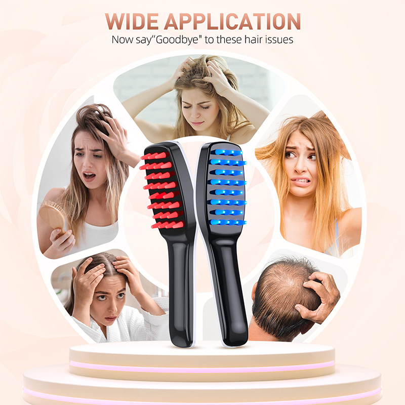 Elektrische Massage Kamm, rot und blaue Beleuchtung Haarpflege Kamm, Mikrostrom Vibration Massagegerät Instrument ,Wiederaufladbare Haarbürste