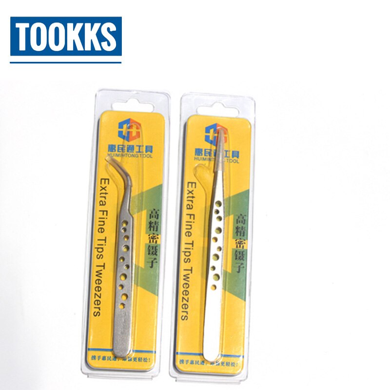 Precisie bga reballing pincet voor mobiele telefoonreparatie roestvrijstalen rechte pincet met koelgat