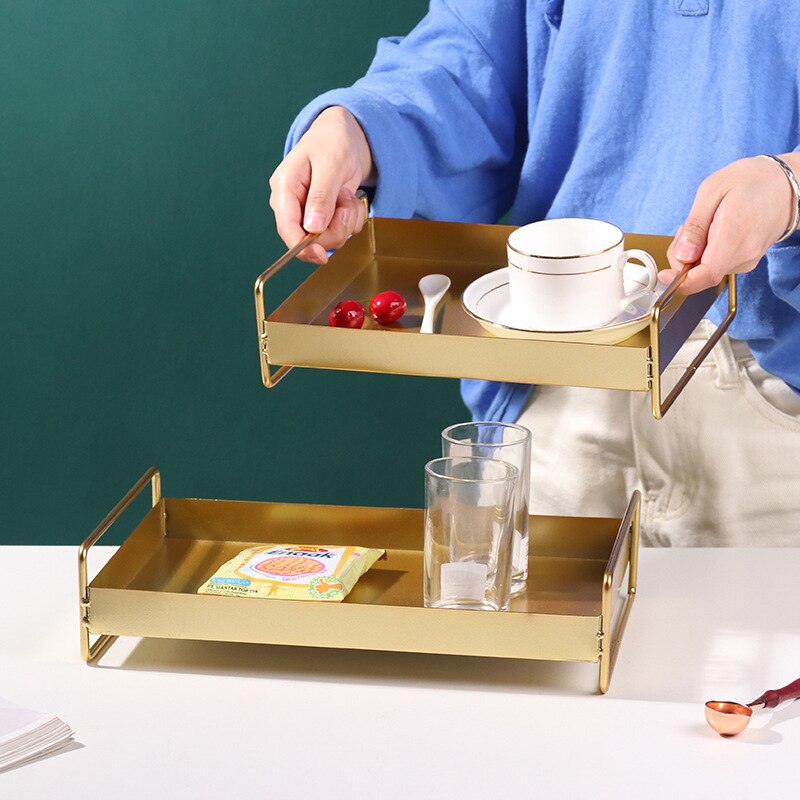 Iron rectangular metal tray, home decoration, desktop cosmetics, jewelry storage tea tray