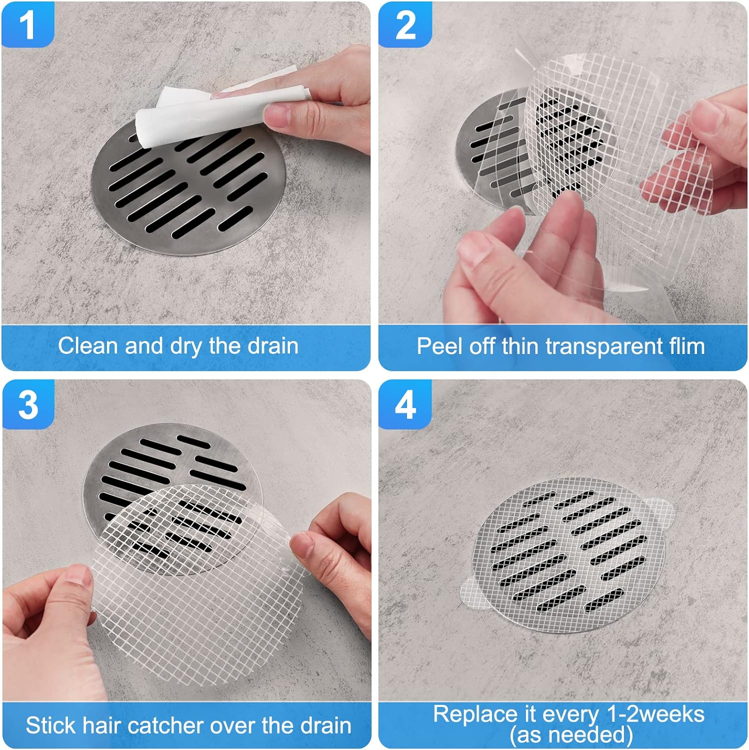 Filtre Anti-blocage jetable, autocollant de vidange de sol, bouchon attrape-cheveux en maille, couvercle de vidange de douche, bloqueur d'évier de cuisine et de salle de bains