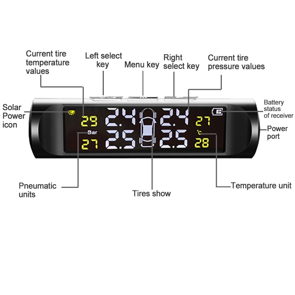 Smart Car TPMS Tyre Pressure Monitoring System Solar Power Digital LCD Display Auto Security Alarm Systems Tyre Pressure