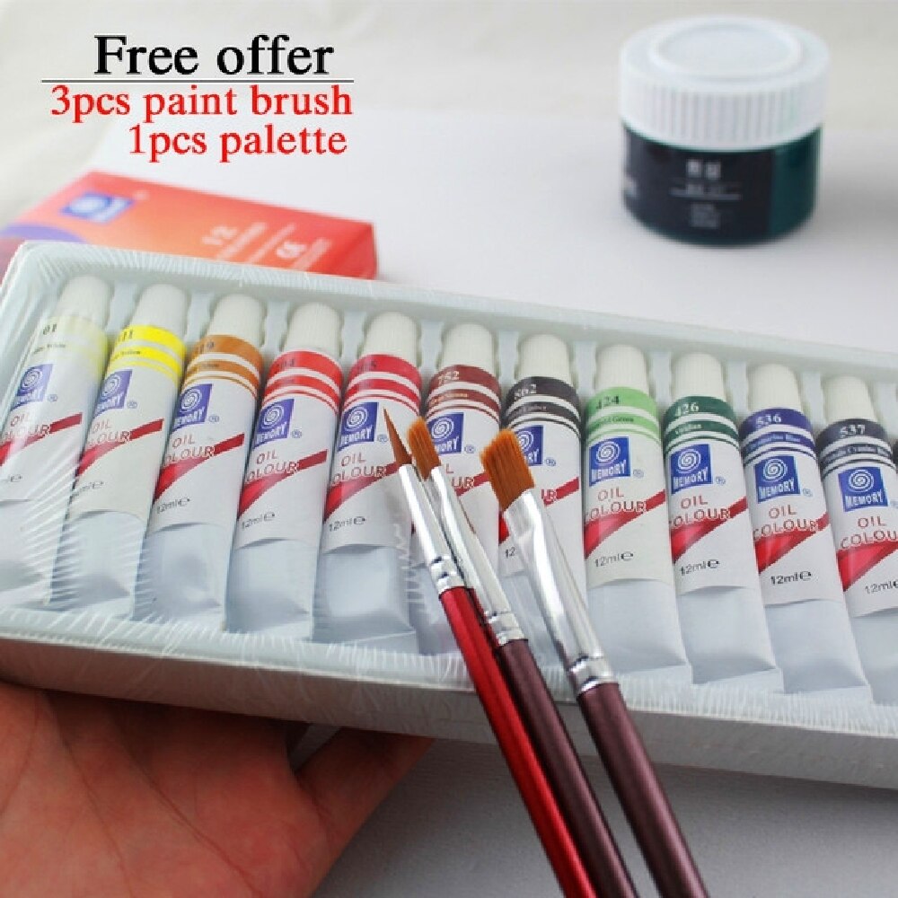 Memory 12 Colors 12ML Tube Oil Paint Sets for Children Drawing Tools offer brushes for free Art Supply