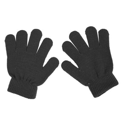 1 Pair Children Winter Knitted Glove Girl Boy Stretchy Knitted Warm Full Finger Gloves Children Candy Color Cute Gloves: Black