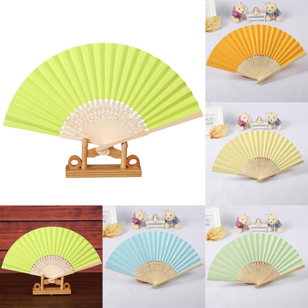 Vouwen Fan Papier Patroon Folding Dance Wedding Party Lace Silk Folding Handheld Effen Kleur Fan # w3