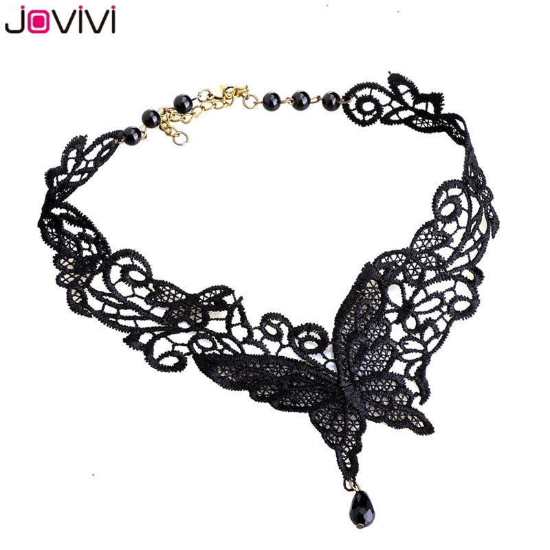 Jovivi 1 pc elegante senhoras preto laço gargantilha borboleta padrão simples punk vintage festa colar de renda